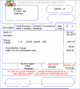 ZESA bill