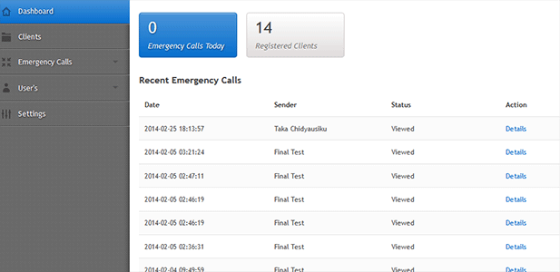 Admin backend were service providers access distress call information and location