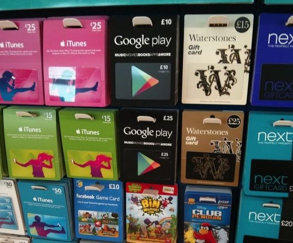 Popular Gift Cards in a UK store.