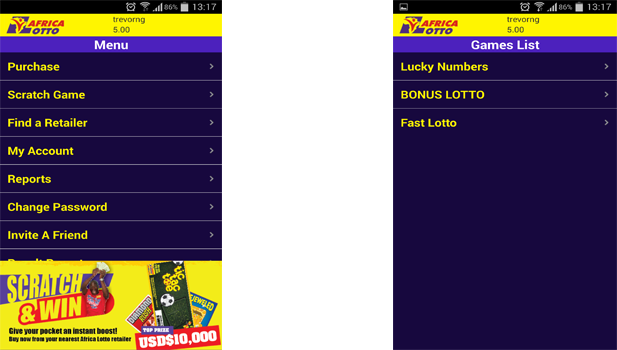 Mobile Lottery AppmMain, Games