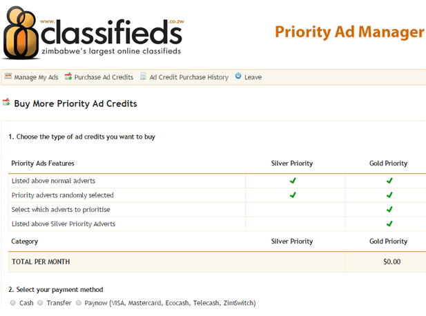 Classifieds Priority Listing