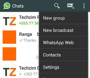 WhatsApp Web menu item