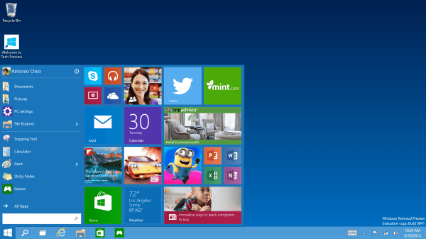 Windows 10 Desktop. Image credit Microsoft.com