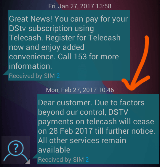 Telecash stops DSTV payments