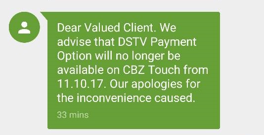 CBZ touch cancels dstv payments
