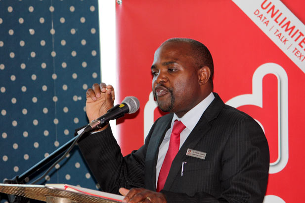 Octavius Kahiya, speaking at the launch of Telecel Red