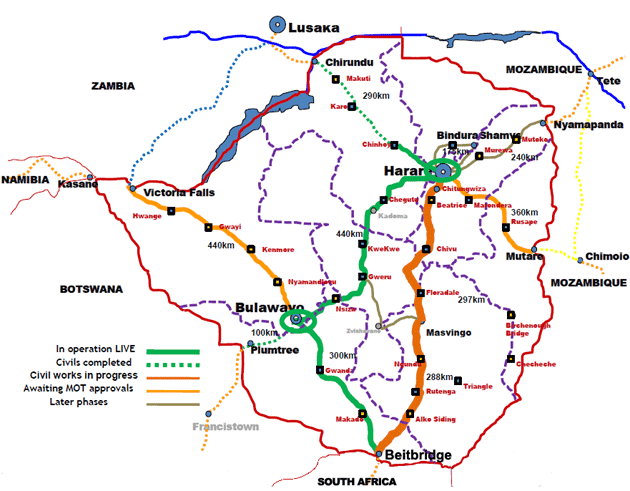 Econet Zimbabwe terrestrial fibre map