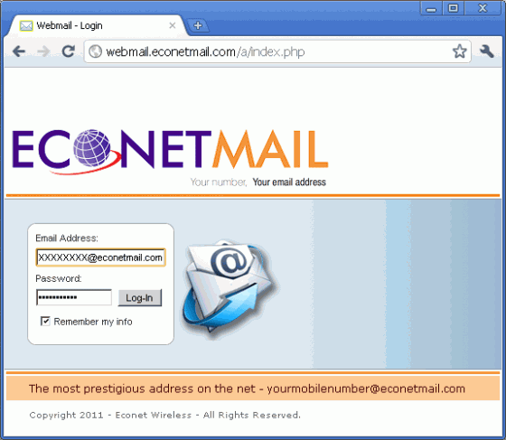 Click on image for a higher resolution The Econet Mail login
