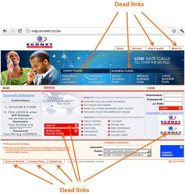 Almost 3 months later, the Econet VoIP website remains unfixed - Techzim