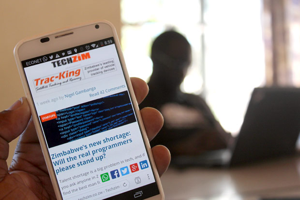 Mobile phone screen showing Techzim site