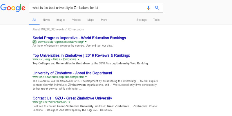 Google search, best university for ICT in Zimbabwe