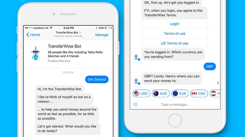 Facebook Messenger, Bots, TransferWise, Money transfers, remittances