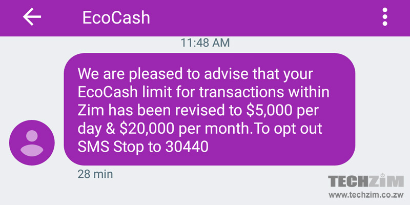 Increase in Ecocash transaction limit