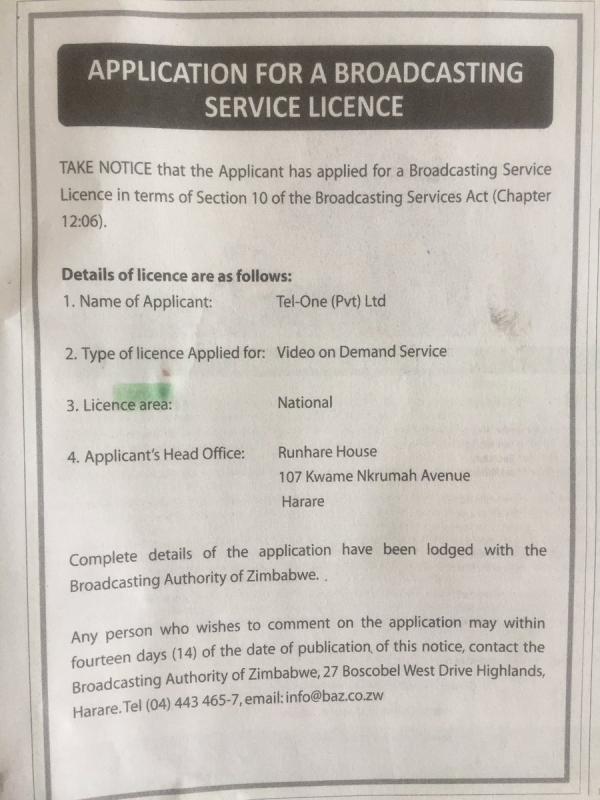 TelOne applies for broadcasting licence Techzim