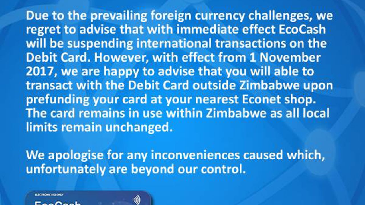 Breaking News Ecocash Suspends International Mastercard To | Ecocash forex account Breaking News Ecocash Suspends International Mastercard To -