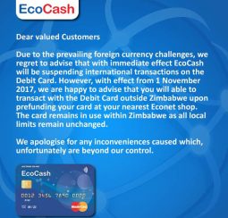 Ecocash suspends Mastercard