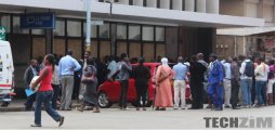 People queuing at a bank