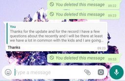 WhatsApp screenshot showing deleted messages