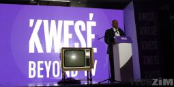 An old TV set in front of a Kwese logo