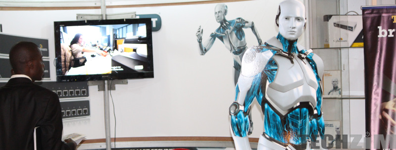 Man next to a human representation of artificial intelligence